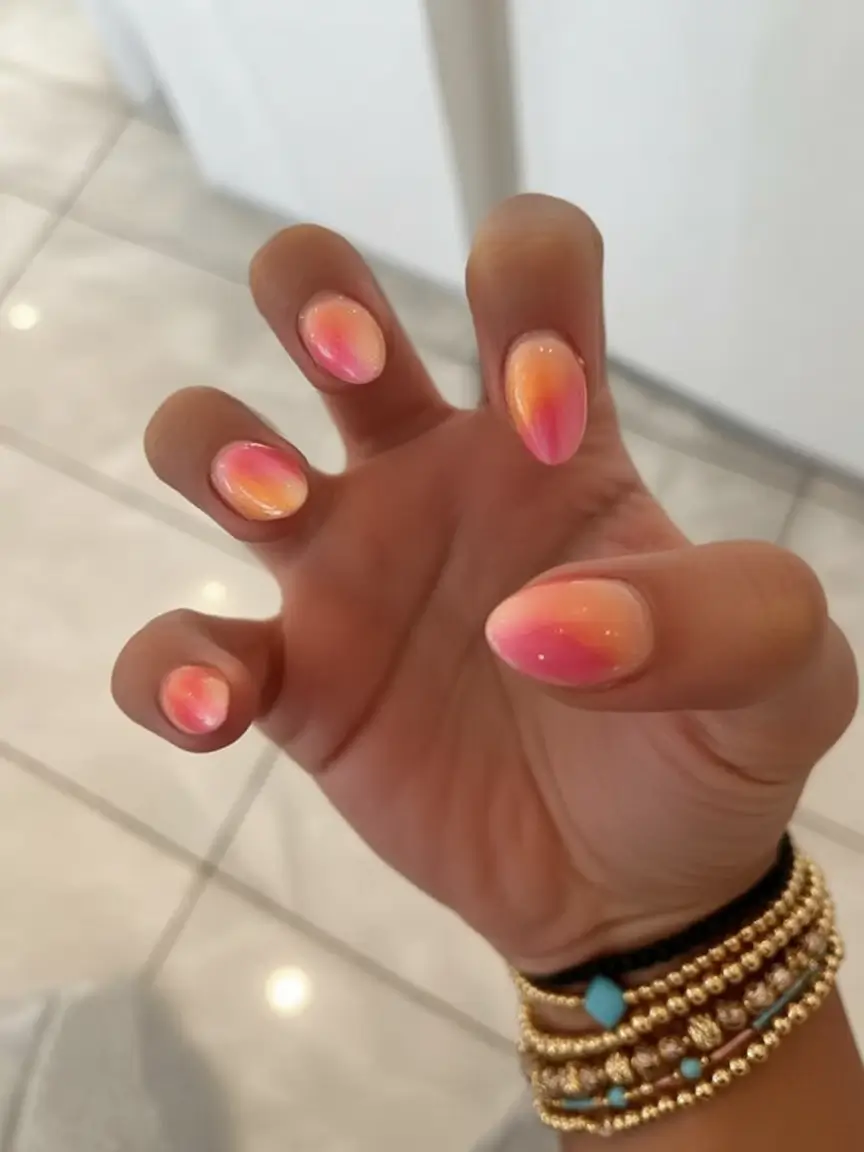 Pink Summer Nails for 2025 Vibes Peach Sorbet Shimmer