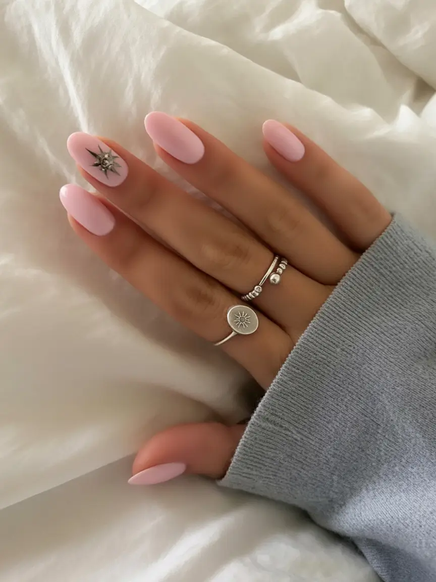 Pink Summer Nails for 2025 Vibes Soft Petal Pink with Crystal Accent