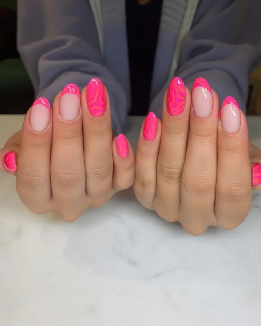 Pink Summer Nails for 2025 Vibes Hot Pink Marble Flames