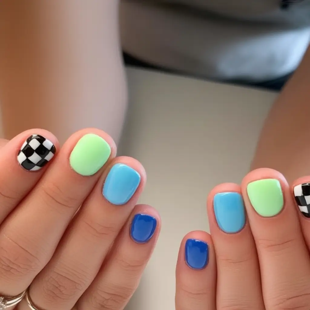 Pretty Nails You’ll Love in 2025 Checker Chic in Racing Blue and Mint