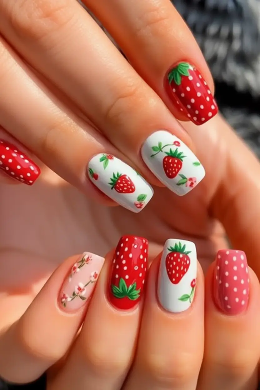 Pretty Nails You’ll Love in 2025 Strawberry Patch Picnic Vibes