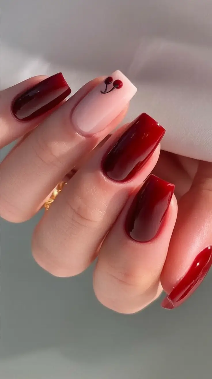 Pretty Nails You’ll Love in 2025 Cherry Accent on Deep Wine Base