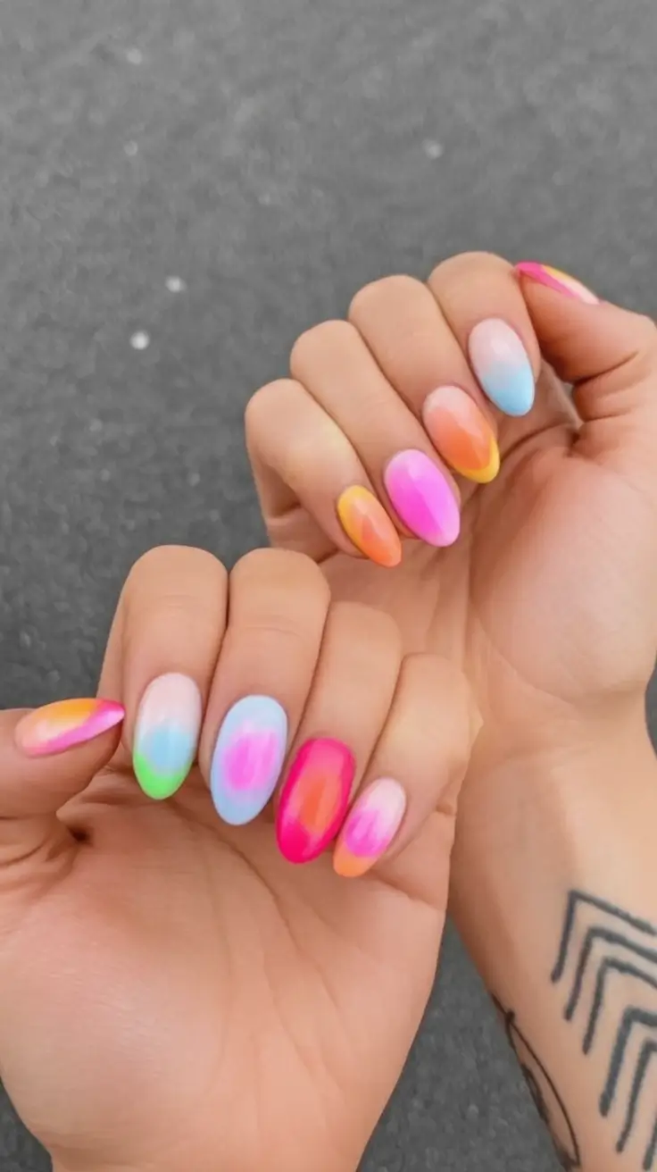 Pretty Nails You’ll Love in 2025 Neon Daydream in Pastel Drips