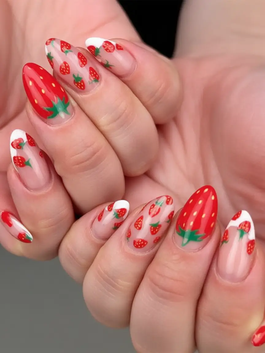 Pretty Nails You’ll Love in 2025 Fresh Strawberry French Tips