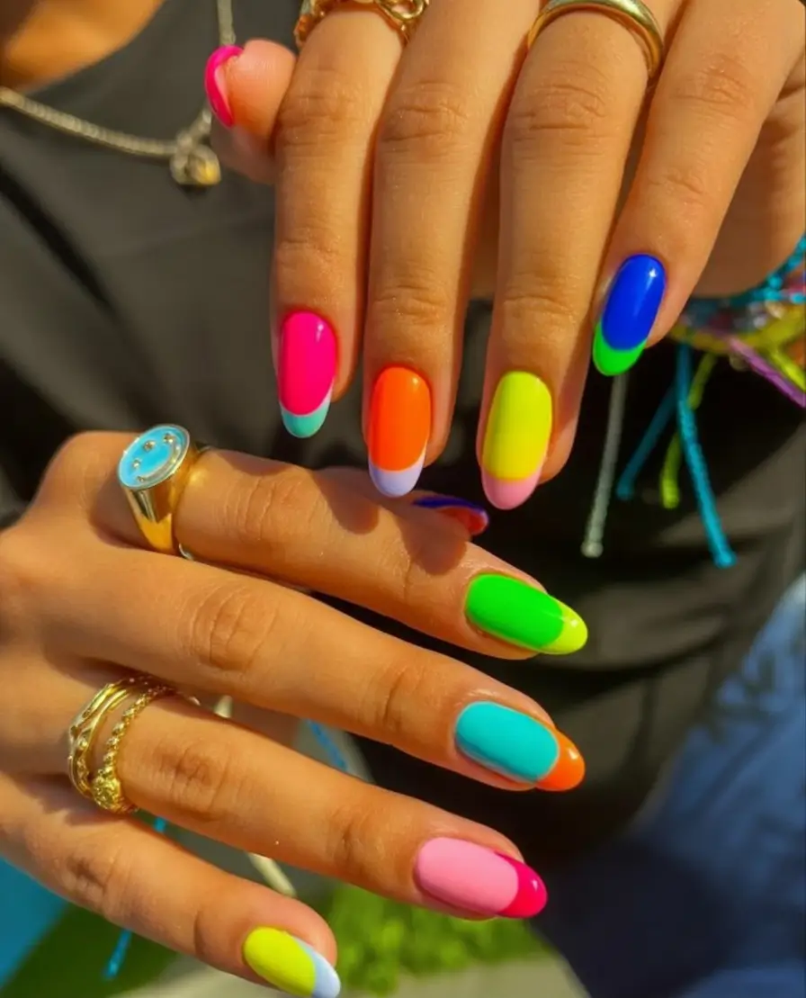 Pretty Nails You’ll Love in 2025 Sun-Soaked Neon French Tips