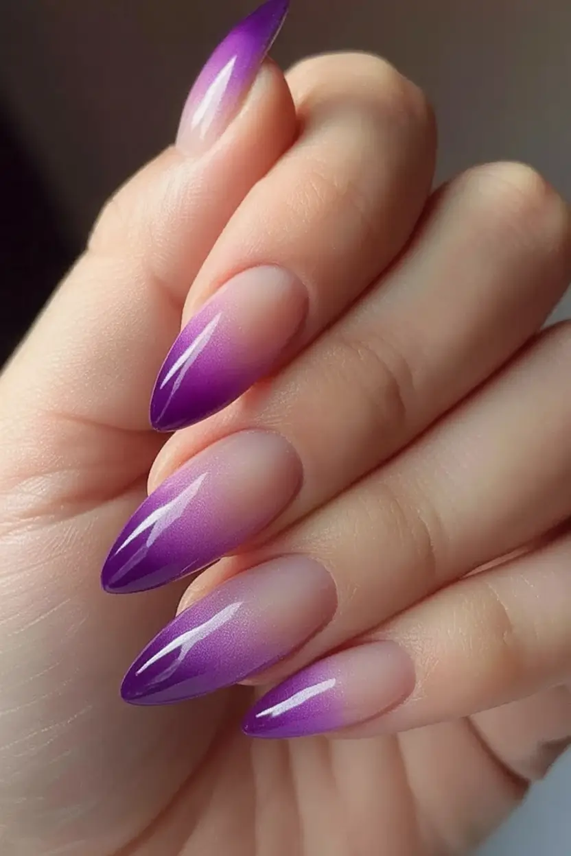 Purple Nail Inspo for 2025 Summer Sheer Violet Flame Tips