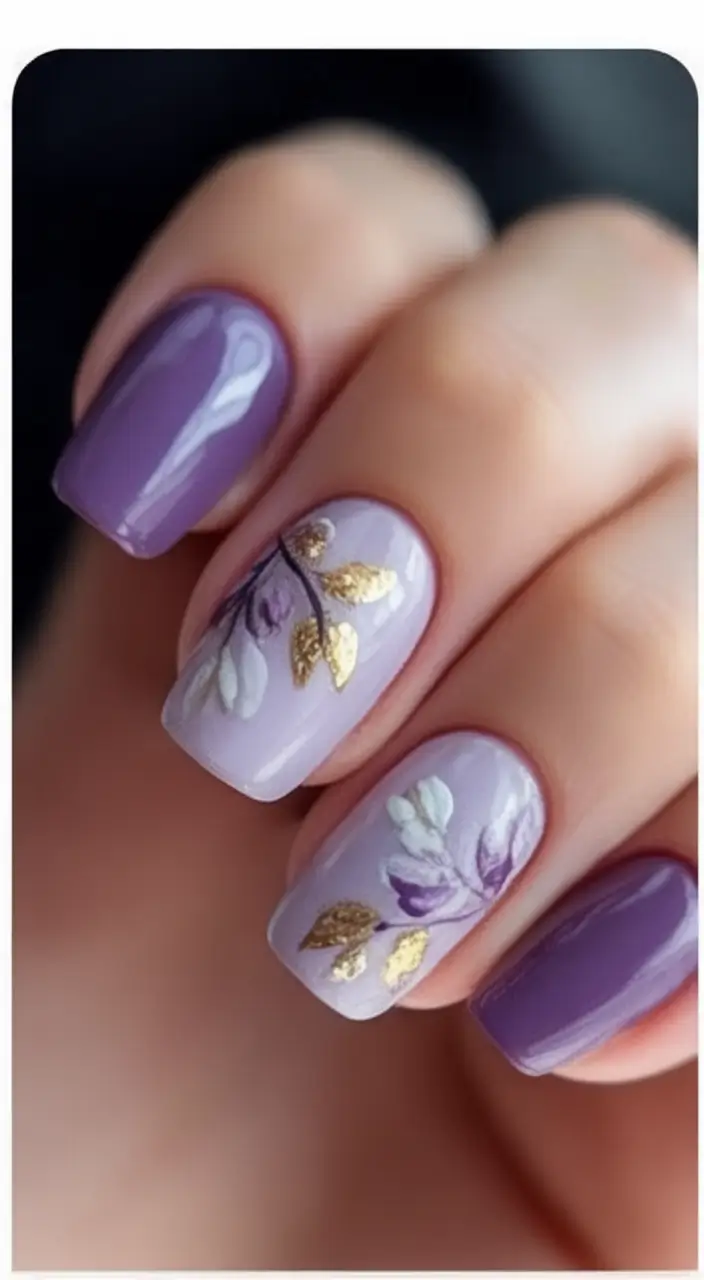 Purple Nail Inspo for 2025 Summer Delicate Botanical Detail in Lavender