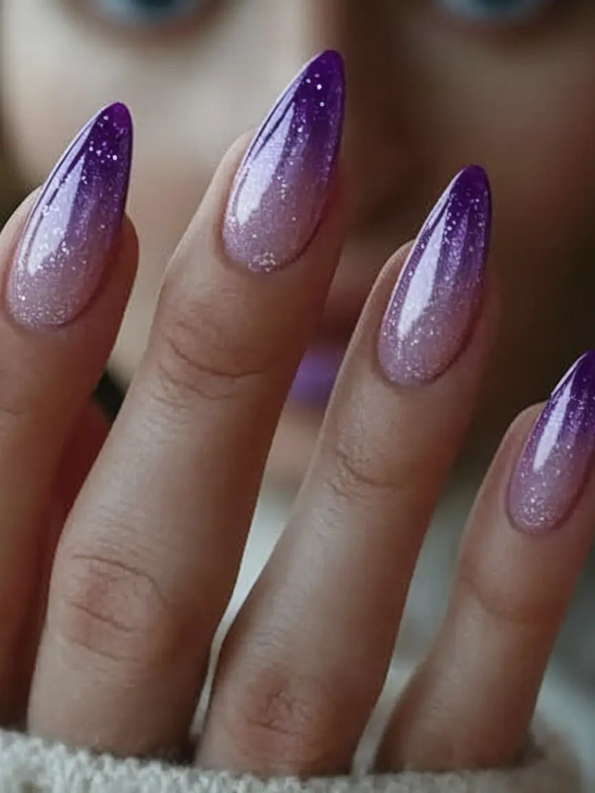 Purple Nail Inspo for 2025 Summer Violet Stardust Ombré