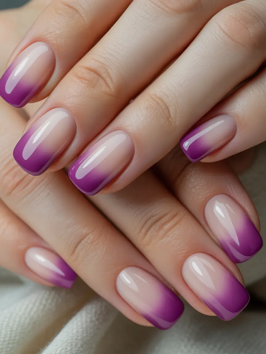 Purple Nail Inspo for 2025 Summer Gradient Mauve French Fade