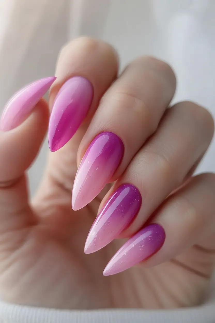 Purple Nail Inspo for 2025 Summer Pink-to-Purple Summer Fade with Dusty Vibes