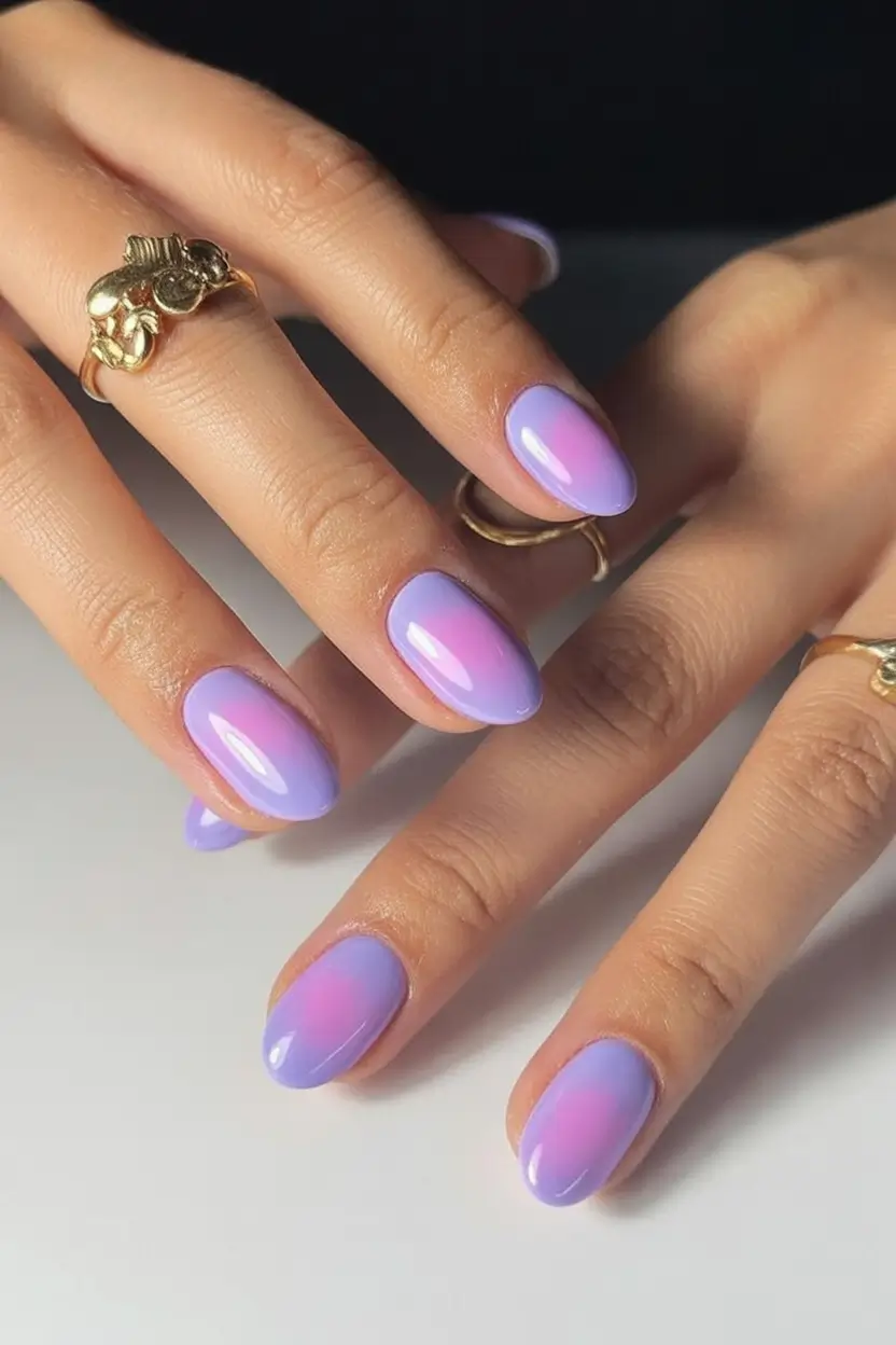 Purple Nail Inspo for 2025 Summer Lavender Fade with Oval Softness