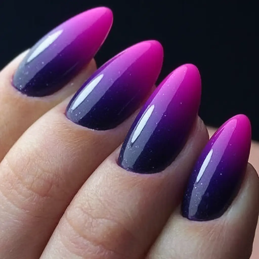 Purple Nail Inspo for 2025 Summer Hot Pink and Black Ombre Drama