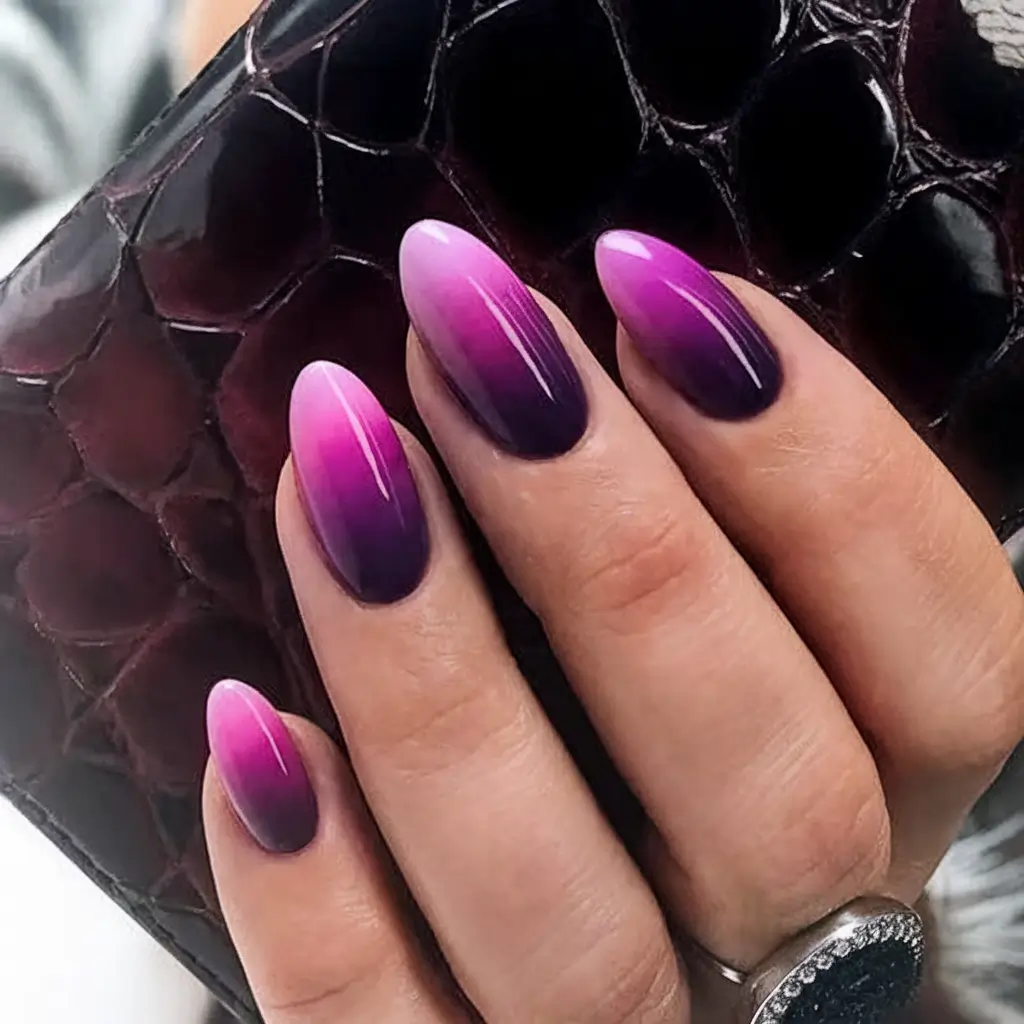 Purple Nail Inspo for 2025 Summer Pink to Purple Gradient Drama