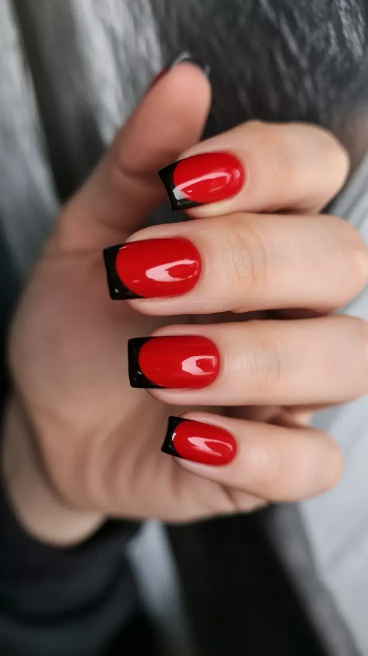 Red Nails That Pop Summer 2025 Power Red With Black-Framed Tips