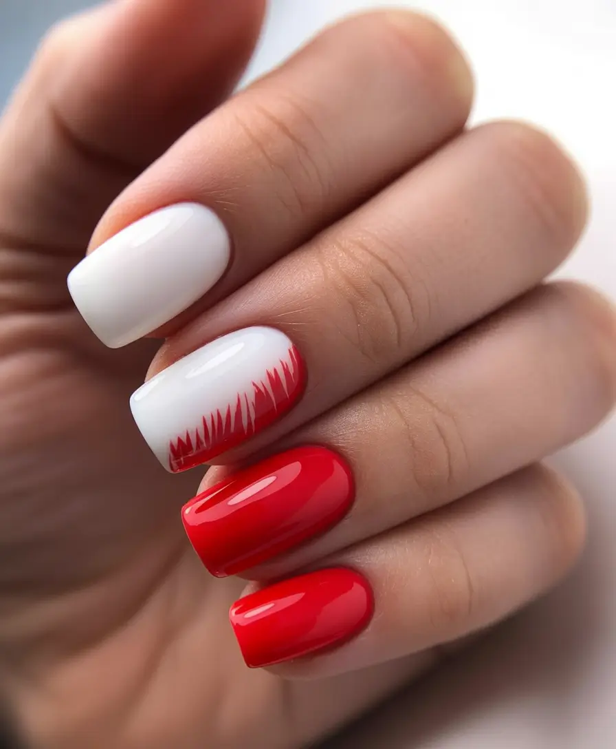 Red Nails That Pop Summer 2025 Red Brush Strokes On Snowy White