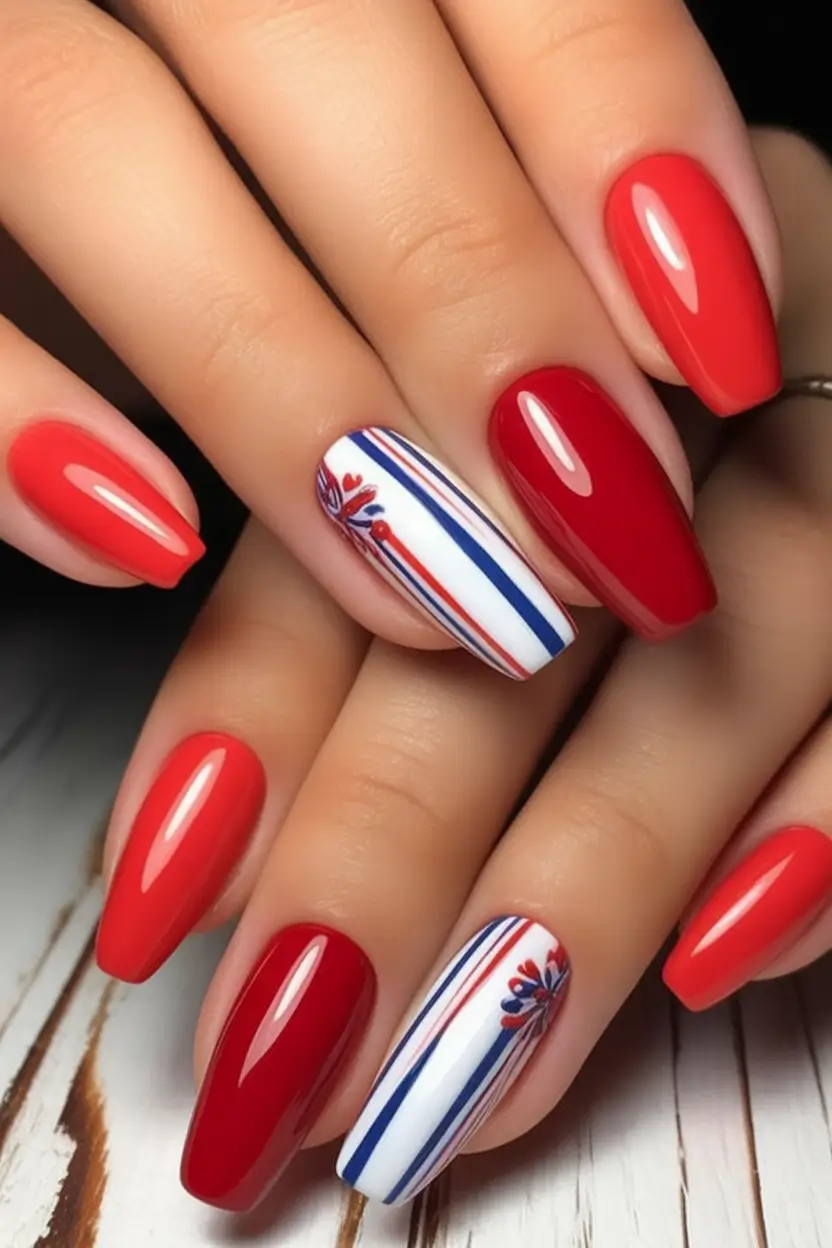 Red Nails That Pop Summer 2025 Classic Red With Sailor Stripes