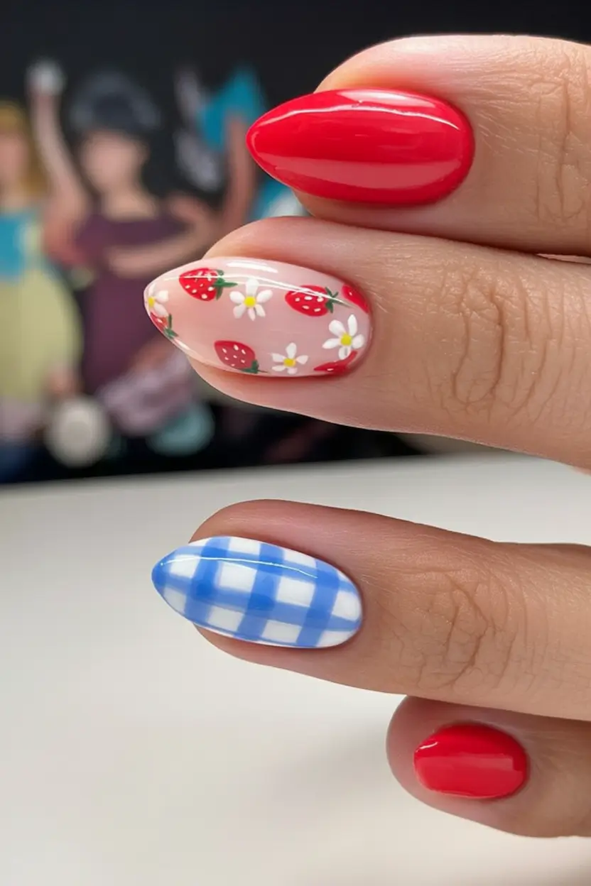 Red Nails That Pop Summer 2025 Summer Picnic Nail Art