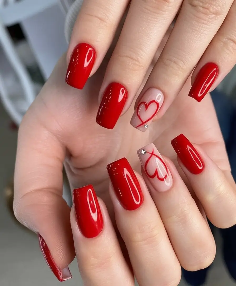 Red Nails That Pop Summer 2025 Minimalist Heartbeat with Gloss Finish
