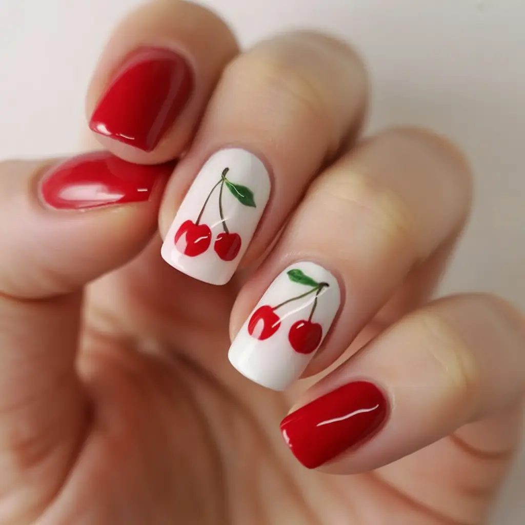 Red Nails That Pop Summer 2025 Cherries On Cream With A Red Twist