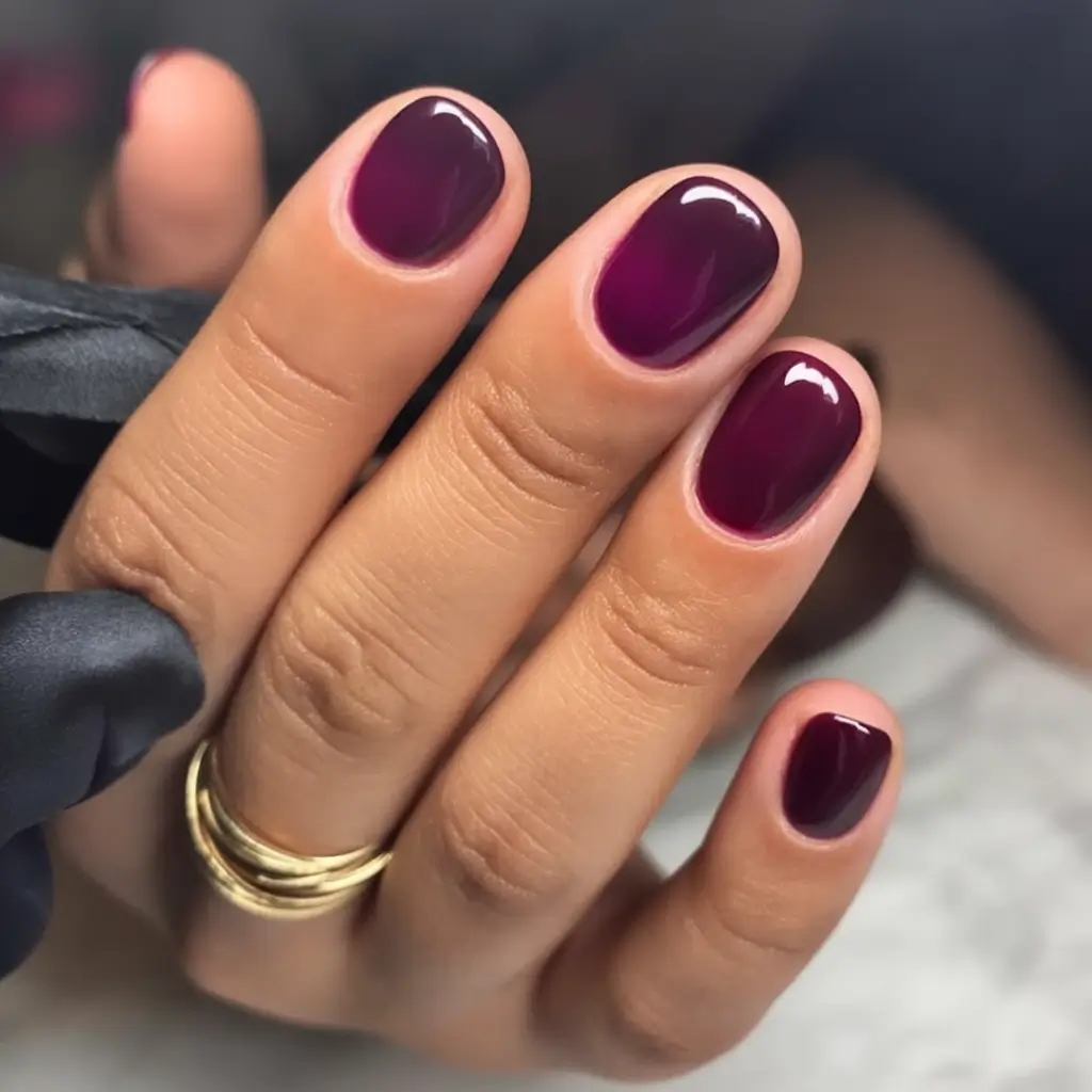 Round Nail Inspo for Summer 2025 Glossy Berry Wine Drama