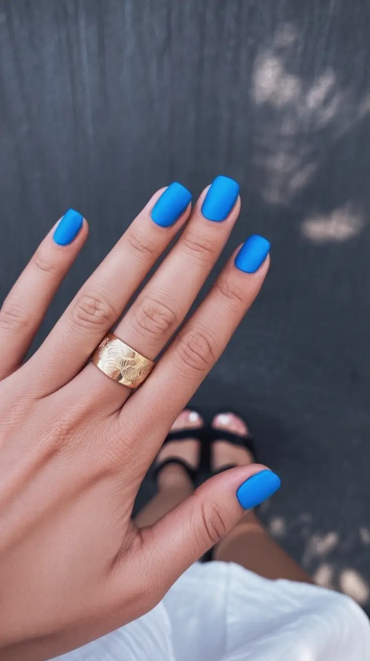 Round Nail Inspo for Summer 2025 Sky Blue Matte Moment