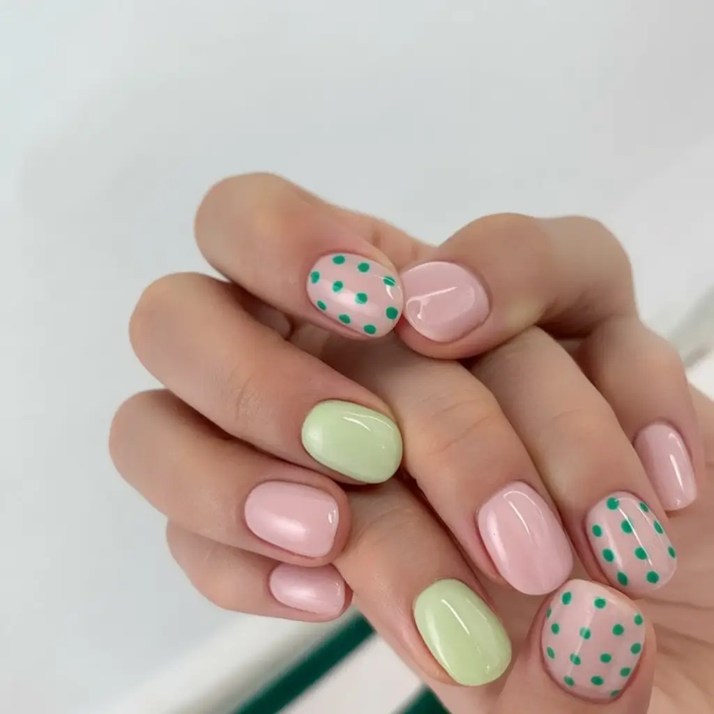 Round Nail Inspo for Summer 2025 Pastel Polka Dot Pop