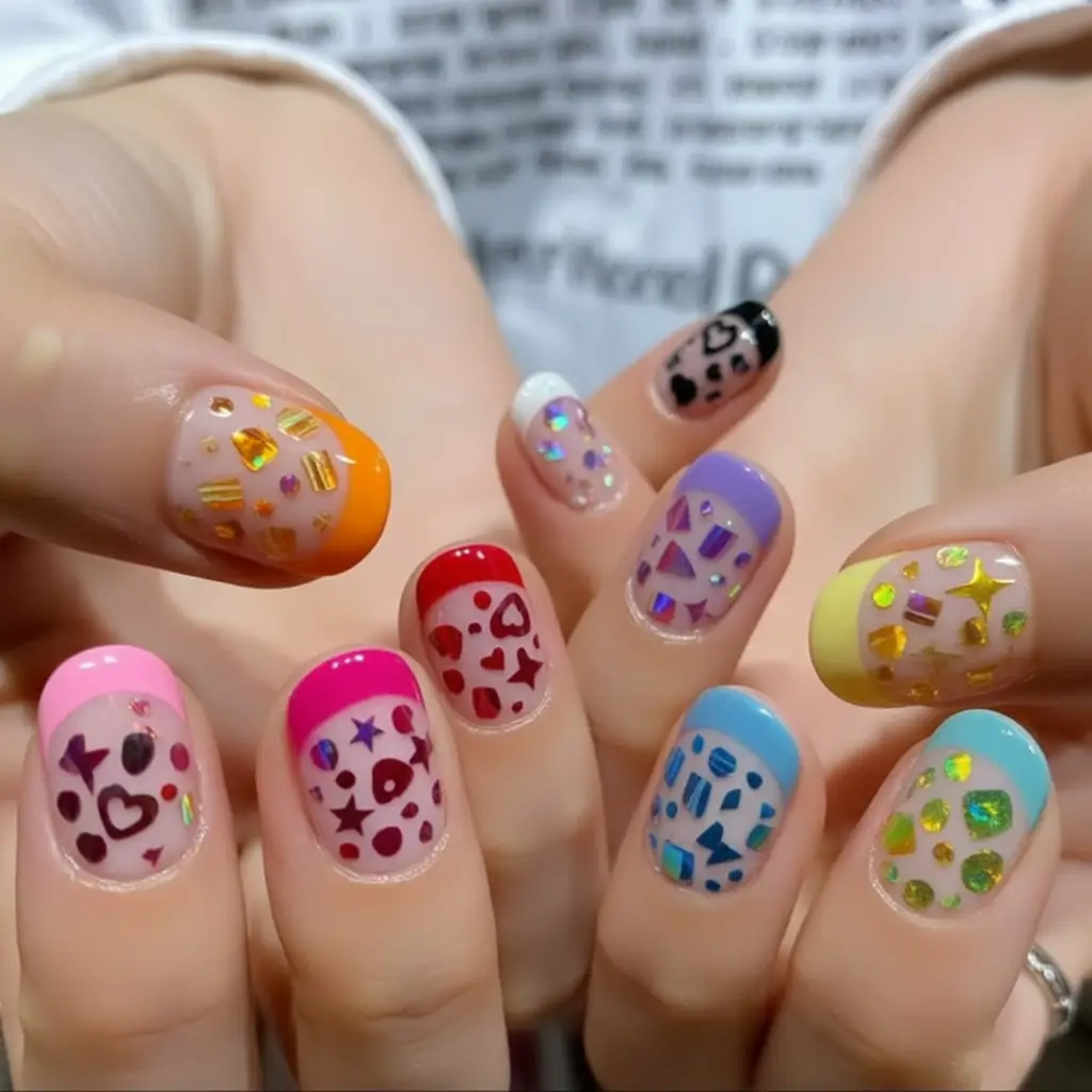 Round Nail Inspo for Summer 2025 Rainbow Confetti Party Tips