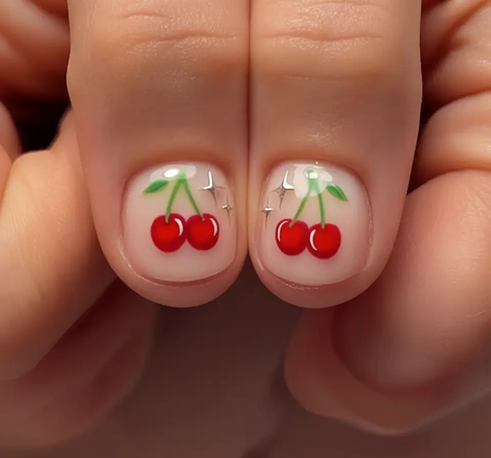 Round Nail Inspo for Summer 2025 Cherry Pop on Clear Gloss
