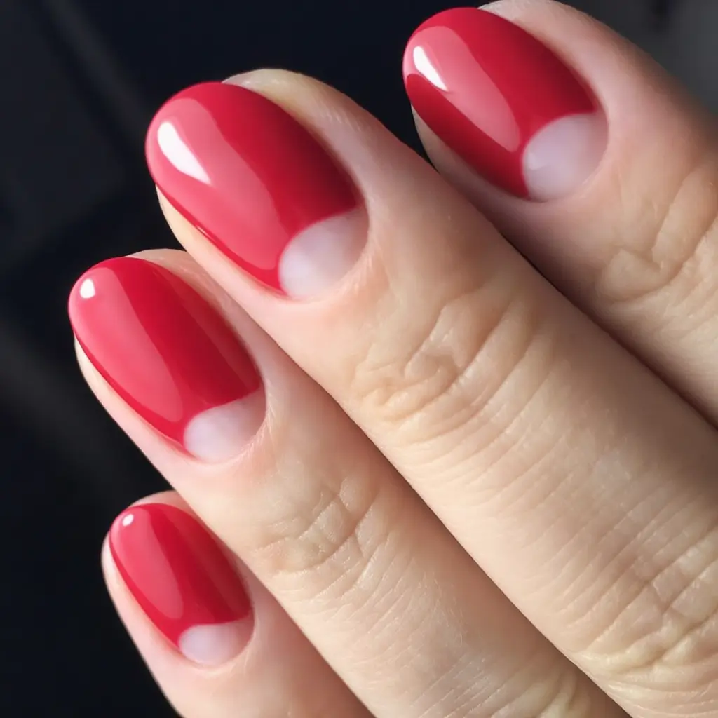 Round Nail Inspo for Summer 2025 Bold Red Reverse Moon