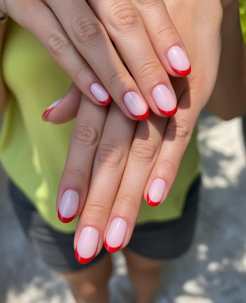 Round Nail Inspo for Summer 2025 Red French Tip with a Summer Curve