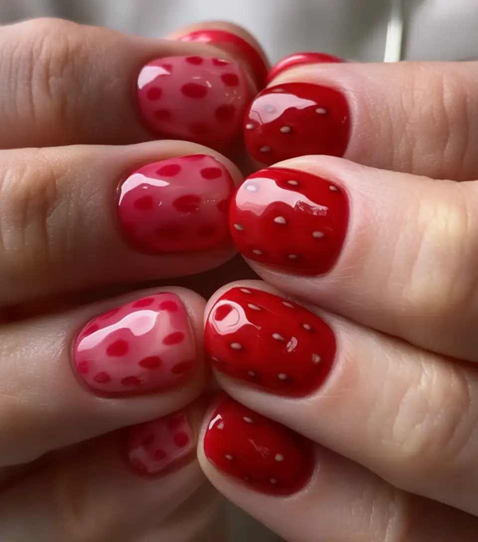 Round Nail Inspo for Summer 2025 Strawberry Glazed & Glossy