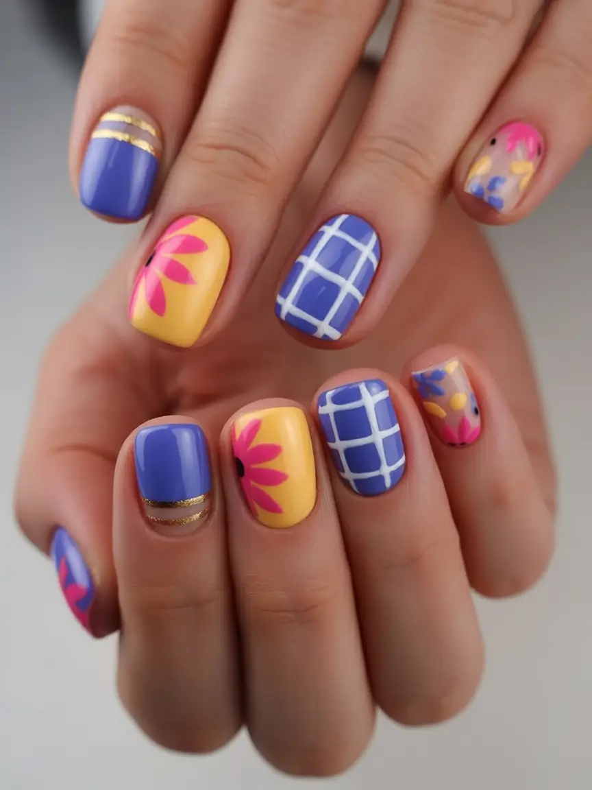 Short Acrylics for Summer 2025 Fun Grid Florals & Gingham with a Twist