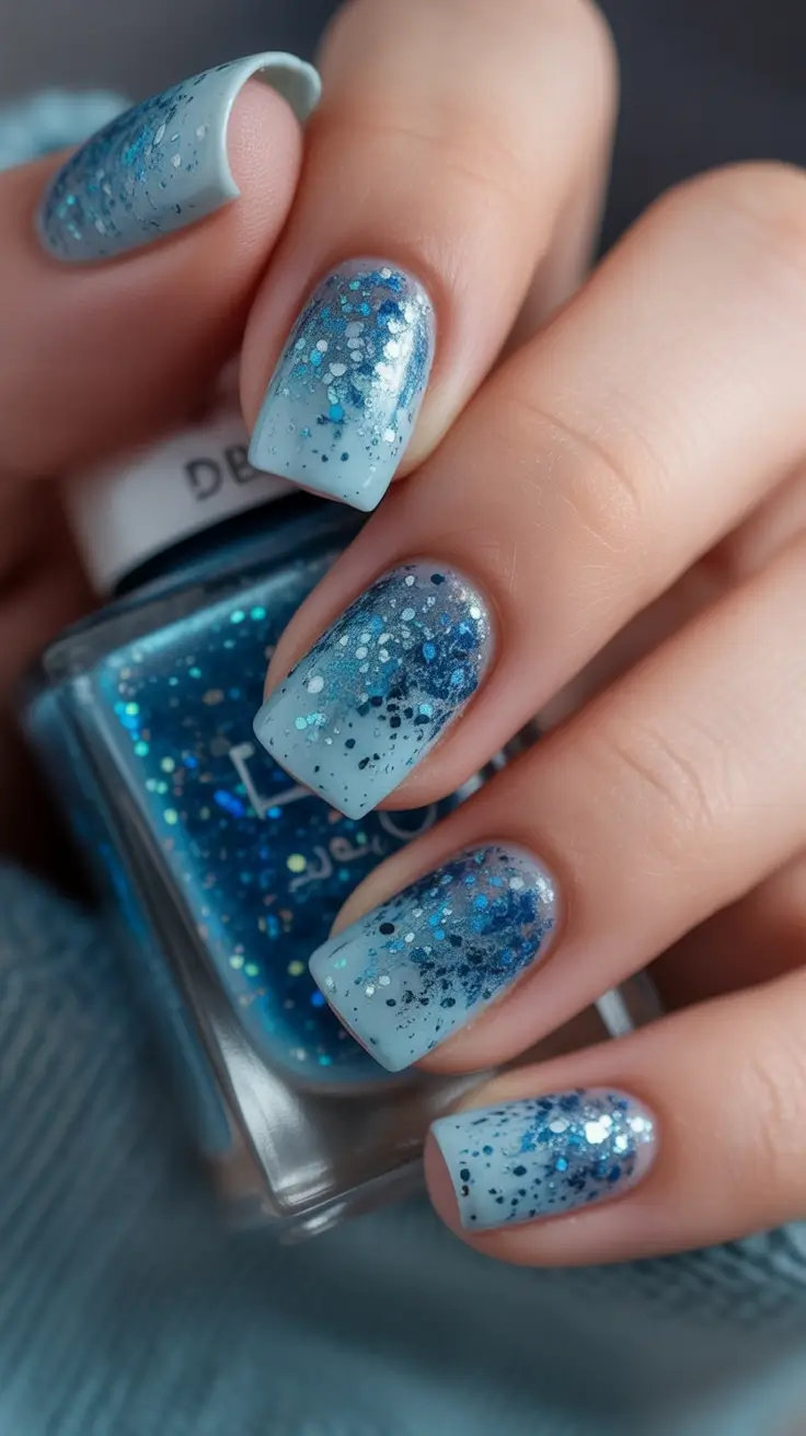 Short Acrylics for Summer 2025 Fun Frozen Glitter Splash