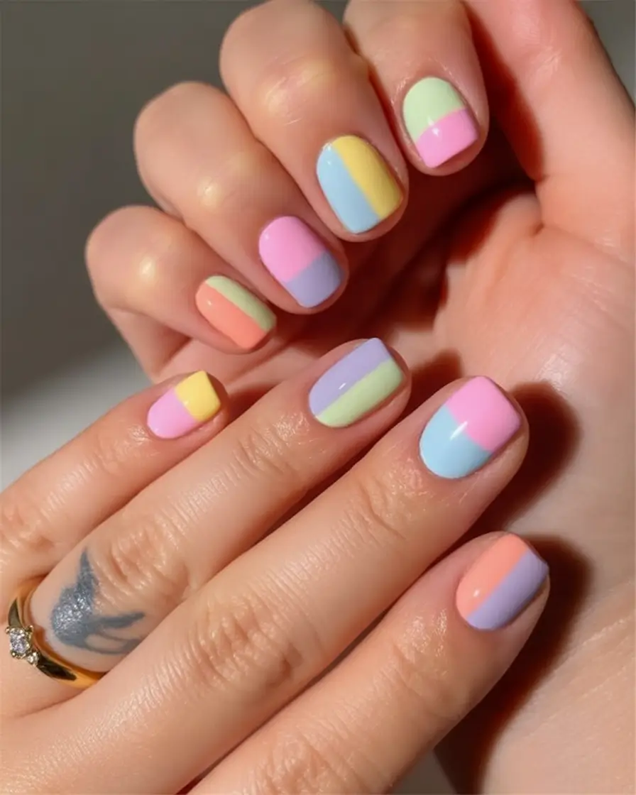 Short Acrylics for Summer 2025 Fun Pastel Block Party