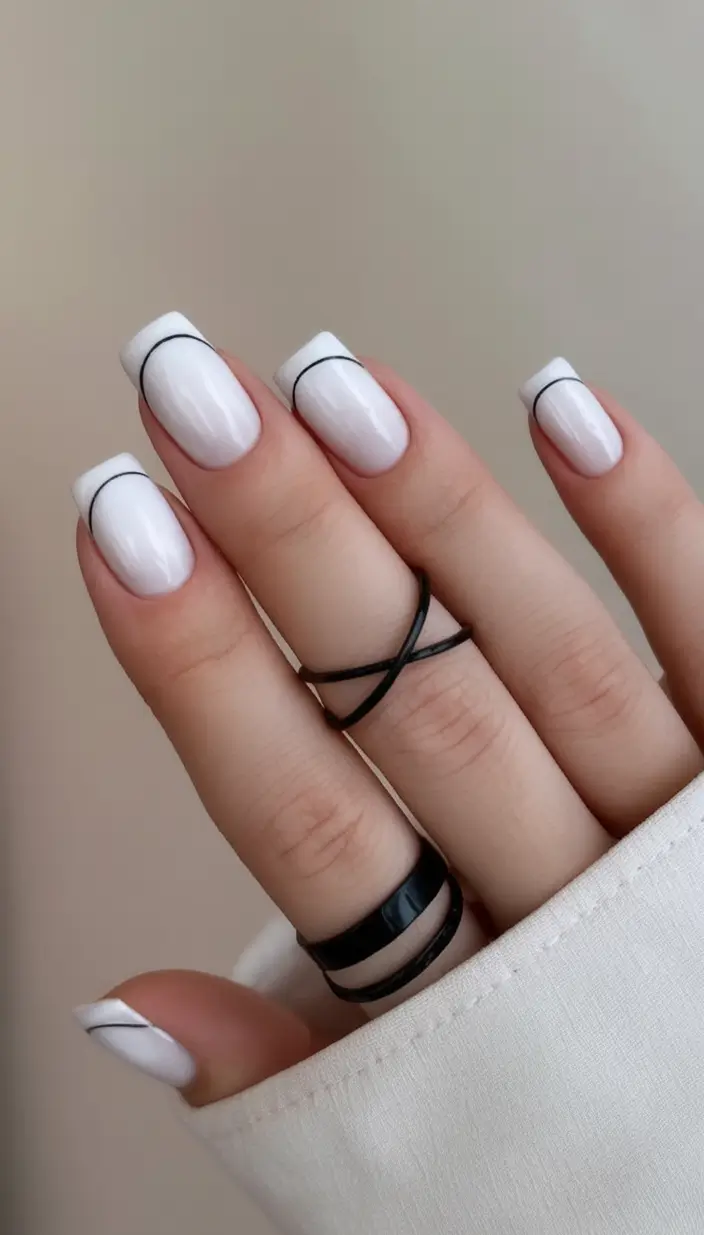 Short Acrylics for Summer 2025 Fun Monochrome Line French