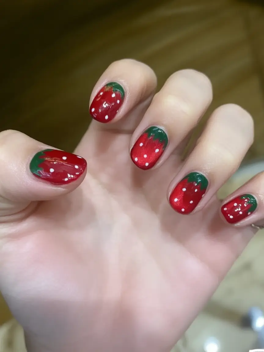 Short Acrylics for Summer 2025 Fun Strawberry Picnic Vibes