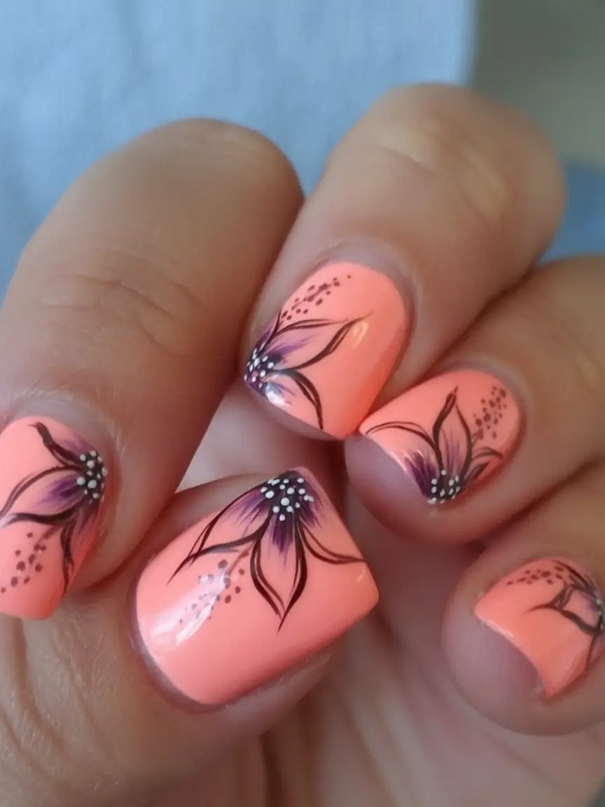 Short Acrylics for Summer 2025 Fun Peachy Florals for Soft Summer Days