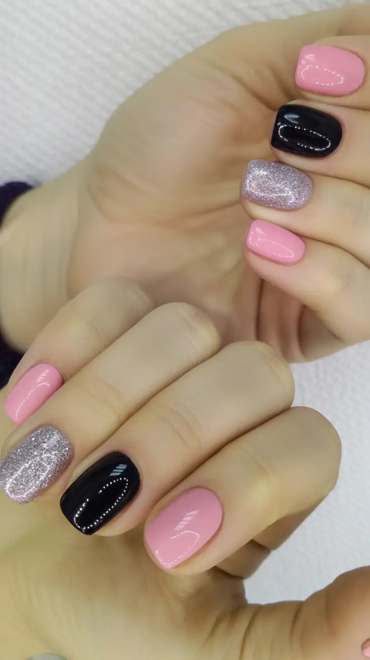 Short Acrylics for Summer 2025 Fun Pink & Black Party Contrast