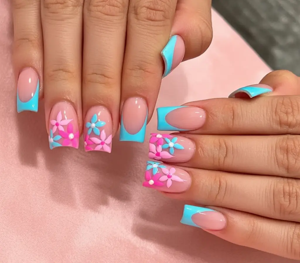 Short Acrylics for Summer 2025 Fun Pastel Florals with 3D Pop