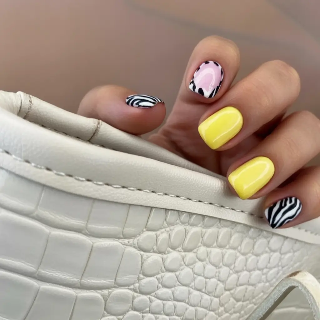 Short Nail Inspo for Summer 2025 Neon Jungle Meets Zebra Energy