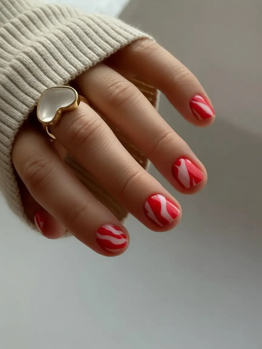 Short Nail Inspo for Summer 2025 Cherry Swirl Minimalism