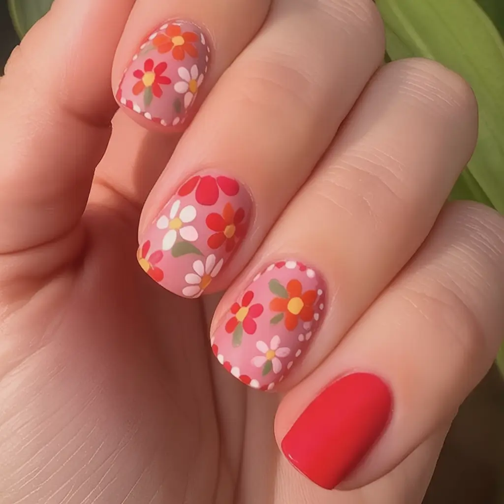 Short Nail Inspo for Summer 2025 Daisy Delight in Retro Bloom