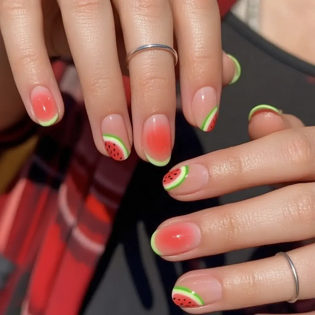 Short Nail Inspo for Summer 2025 Watermelon Sugar Tips