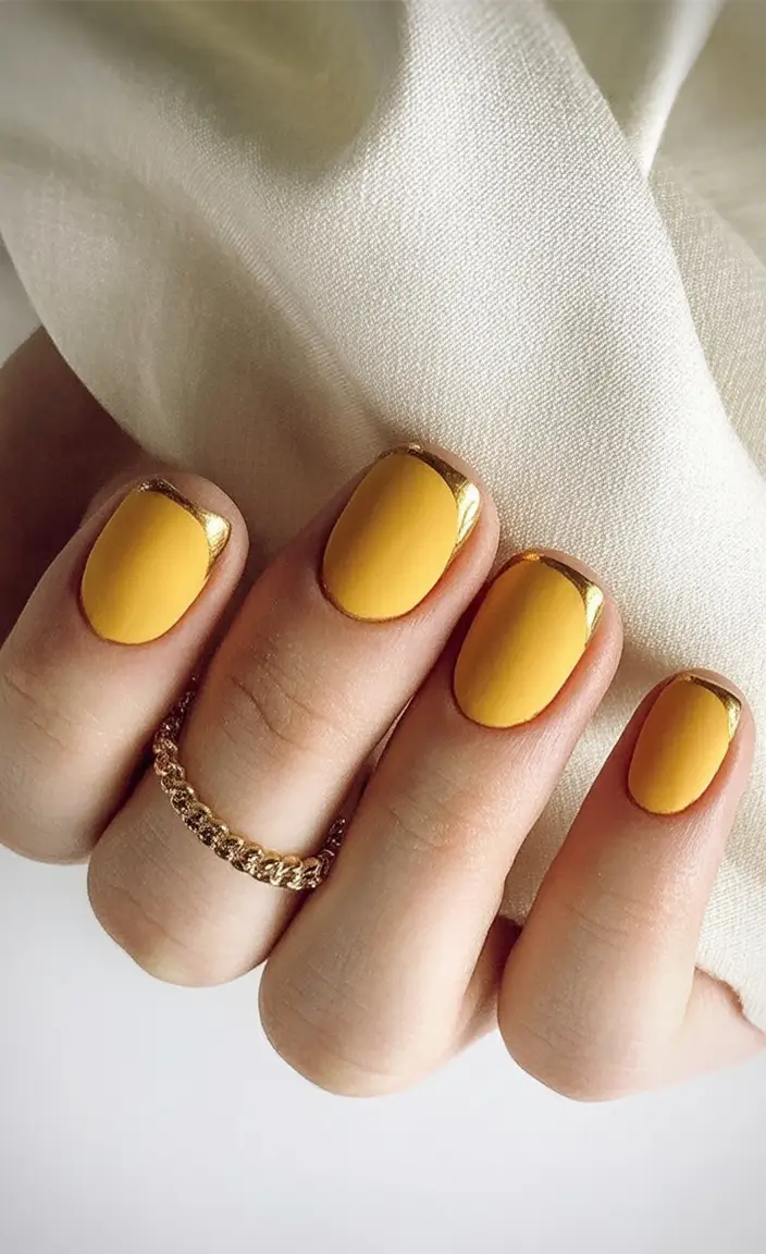 Short Nail Inspo for Summer 2025 Golden Sun Dipped in Matte