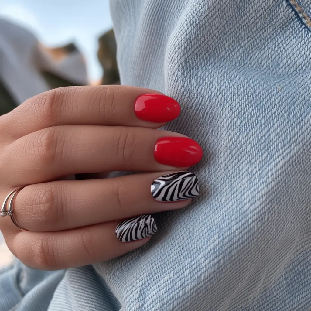 Short Nail Inspo for Summer 2025 Zebra Meets Scarlet Pop