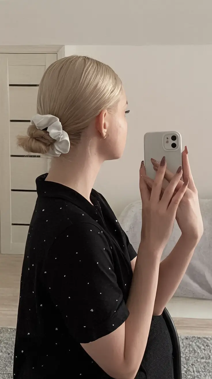 Simple Bun Hairstyle Inspirations - Summer 2025 Minimalist Scrunchie Bun
