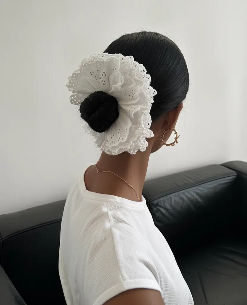 Simple Bun Hairstyle Inspirations - Summer 2025 Playful Oversized Scrunchie Bun