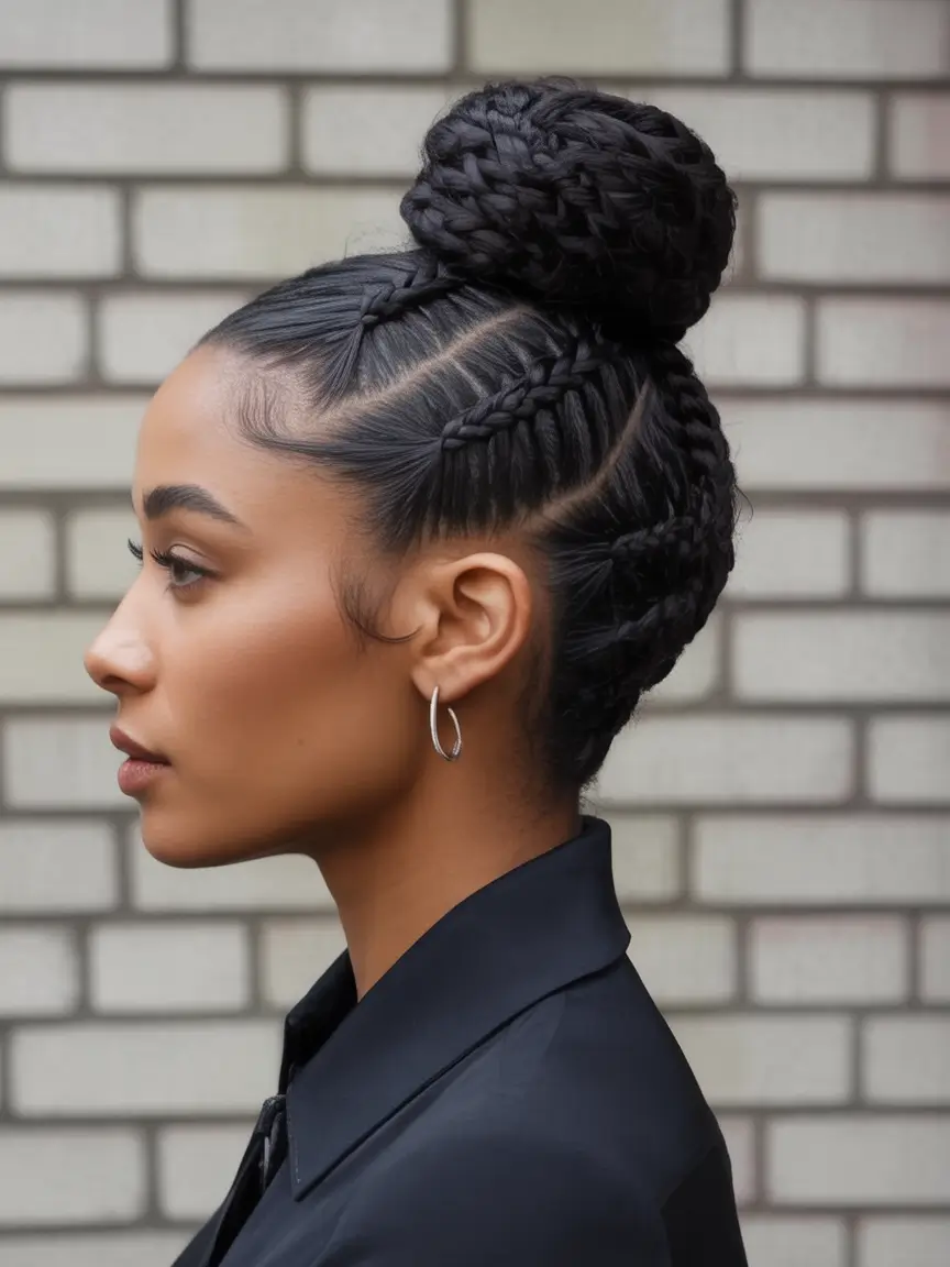 Simple Bun Hairstyle Inspirations - Summer 2025 Braided Crown Bun for Bold Texture