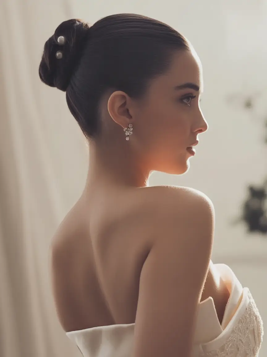 Simple Bun Hairstyle Inspirations - Summer 2025 Classic Ballet Bun with Pearl Detail