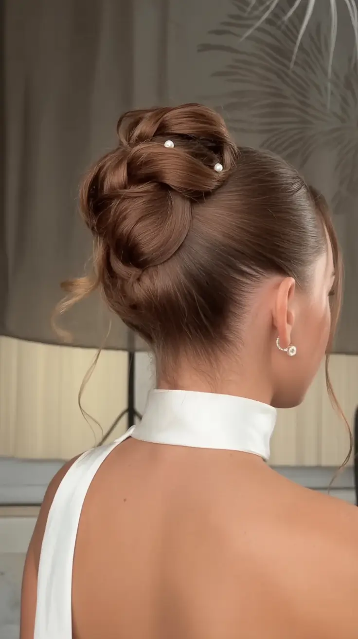 Simple Bun Hairstyle Inspirations - Summer 2025 Romantic Pearl-Adorned Knot
